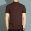 Mens Modal High Neck Kort ärm T-shirt Bottom Silk Model Golf Clothing Luxury Mens T-shirt Botten 240305
