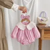 Abiti da ragazza 2024 Neonate Bellissimo vestito di cotone / Pagliaccetto Arco Copricapo Sorella Indossare Colletto di pizzo dolce Compleanno Abiti da principessa Bambini Vestido