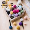 Lets Make 100Pcs Crochet Beaded Wood Teether 16mm Round Baby Wooden Toys Braided Teething Beads Oral Care 240226