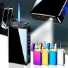 Lighters 2-in-1 dual arc light windproof USB metal jet flame light with flashlight LED gas charging light Q240305