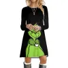 Dress Christmas Dresses For Womens Grinched Printed Graphic Mini Dress Funny Green Costume Festive Long Sleeve Elegant Pullover Dress