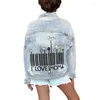 Women's Jackets Jackets Lugentolo Streetwear Jean Jacket Fall Fashion Long Lapel Loose Printed Denim For 240305