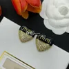 Designer Heart Shape Earrings Stylish Diamond Stud Trendy Gold Letter Printed Earrings Engagement Gift With Box