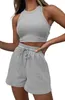 AL-087 feminino sem mangas waffle terno cor sólida colete moda casual esporte tanque shorts yoga conjunto terno de fitness