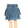 Kjolar smala denim mini kjol y2k stil sexig wrap hip orolig 3d sidor a-line 2024 sommar kvinnor party club streetwear