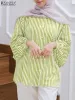 Tops 2023 ZANZEA Women Fashion Striped Shirt Autumn Long Sleeve Muslim Tops Work Holiday Blouse Turkey Blusas Kaftan IsIamic Clothing