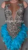 Azul brilhante curto baile de formatura vestidos para as mulheres 2024 luxo diamante cristal pena aniversário gala vestido festa preto menina noite