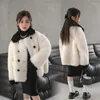 Jackets Winter Children's Fur Coat Lapel With Double Breasted Design Wool Cashmere Thciker Warm For Boys Girls A3079