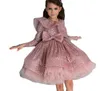 V-neck Sequin Lace Long Sleeve Short Flower Girls' Dress Princess Ball Gown Little Girl Dresses