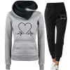 Suits Woman Tracksuit 2 Piece Set Winter Warm Hooded Pullovers Sweatshirts Female Jogging Tops Or Black Pants Clothing Sports Outfits