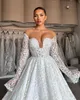 Elegant Silky Lace Of V-Neck Full Sleeve A Line Wedding Dress Embroidery Lace Brown Skin Bridal Gowns Plus Size