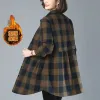 Parkas Cotton Mid long Lattice Autumn Fashion Shirt Female Keep Warm MiddleAged Long Lleeve Shirt Add Velvet Thick Ladies Jacket