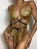 Swimwear Sexy Silver Snake Skin Print Swimwear Women Bandage Padded One Piece Swimsuit Hollow Out Push Up Backless Bathing Suit Monokini