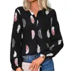 Blusas de mujer, camiseta con estampado de plumas, ropa de calle holgada con cuello en V para mujer en las estaciones de primavera y otoño