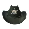 Berets Star Badge Cowgirl Chapéu com aba grande queixo corda camping à prova de sol