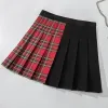 jupe Goth Vintage Harajuku jupe gothique Patchwork rouge Haig noir et blanc Plaid Patchwork Punk plissé jupes patineuse Style coréen