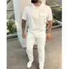 Fatos masculinos primavera e outono masculino sportswear sólido casual solto e confortável conjunto masculino camisa polo de manga curta e calças conjunto masculino de duas peças j240305