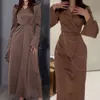 Pleated Waist Long Dress With Lantern Sleeves Long Straps Slim Fit Bell Sleeves Lady Dress FZ030485