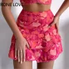 Passar kvinnor blommigt tryck pom pom ruffles toppskikt kjol set casual 2 bitar set