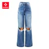 Dżinsy 2651 Youaxon New Rise Rise szeroko rozerwane dżinsy z dziurami Kobieta Streetwear Denim Spodnie Mama workowate dżinsy dla kobiet odzież