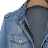 Kvinnorjackor Blue Denim Turn-down Collar Chain Jeans Jackets Pocket Coat Overize Jean Coats Women Outerwear 240305