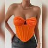 Kvinnors tankar orange fiskben korsett camis sommar streetwear hög elastisk halter bustier väst smal underkläder tank tops veckade kläder