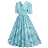 Платье 50 -х годов 60 -х годов винтажное плед Big Swing Press Play Summer Fall Pin Pin Up Sunress Raw