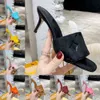 Katı canlanma kabartmalı sandal slayt terlik 7.5cm yastıklı yüksek topuklu gerçek deri katır mükemmel pompa stilettos sahil flip flops logo kare ayak parmağı slaytlar