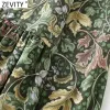 Jurken Zevity Nieuwe Vrouwen Vintage Bloemen Bladeren Print Plooien Groen Midi Shirt Jurk Vrouwelijke Chic Flare Mouw Casual Kimono vestido Ds8185