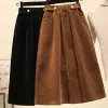 rok Plus Size 5XL Vrouwen Corduroy Rok Vintage Harajuku Aline Lange Rok Vrouwelijke Herfst Winter Highwaisted Bruine Rokken