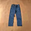 2023 Mens Jeans Designer Make Old Washed Jeans Chrome Straight Trousers Heart Letter Tryck för kvinnor Män avslappnad lång stil