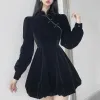 Dress Women's Vintage Chinese Style Party Dress Elegant Y2k Black Puff Long Sleeve ALine Mini Dresses Korean Velvet Ball Gowns