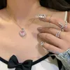 Coreano nuovo brillante rosa zircone cuore catena clavicola collana da donna squisita collana girocollo gioielli per regalo da donna