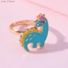 Band Rings Cartoon Drop Oil Kids Ring Adjustable for Girls Cute Animal Panda Dinosaur Unicorn Design Rings ly Jewelry Christmas Gift L240305