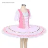 Stage Wear Corsage de velours rouge extensible avec jupe tutu en tulle plissé blanc enfants et adultes ballet pré-professionnel Danceutus BLL451