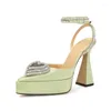 Sandals 2024 Arden Summer Chunky Furtado Heels Silk مدبب إصبع القدم منصة Peach Heart Crystal Party 2501 840