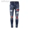 Mäns jeans Nya 2023 Mens Jeans nödställda motorcykelcyklist Jean Rock Skinny Amirs Slim Ripped Fashion Brand Letter Brand Denim Mens Pants 240305