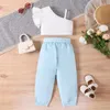 Clothing Sets FOCUSNORM 2pcs Toddler Kids Girl Clothes 4-7Y Spaghetti One Shoulder Ruffles Fly Sleeve Tops Elastic Waist Pants With Belt