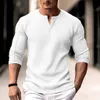 Mens Waffle Henley Shirt Tee Top Long Sleeve Plain Street Semester Långärmad klädkläder Fashion Basic T -shirt för män 240229