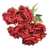 Декоративные цветы 1 букет Искусственная роза Реалистичная не вянет Не требует полива Имитация цветка Легко ухаживать 9 Поддельных головок Для рабочего стола