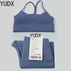 Kvinnors träningsdräkter Lulu Womens Yoga Set 2-Piece Sweatshirt Gym Top Y-formad Bra Fitness High midja Ben Övning Sportkläder J240305