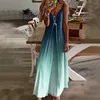 Casual Jurken Zomer Boho Maxi-jurk Voor Dames V-hals Mouwloos Lang Gewaad Mode Gradiëntkleur Swing 2024 Vakantie Strand Zonnejurk