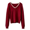 Lace patchwork lace V-neck sweater for women's winter layering short base trendy knit sweater