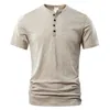 Mens Casual högkvalitativ sommar kortärmad Henry-halsringning Mens T-shirt Fashionabla Basic Mens T-shirt 240305