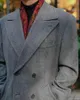 Herrdräkter dubbelbröst blazer kostym Herringbone tweed long coat blazers man festklänningar manliga jackor