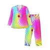 Ropa de dormir para hombres Conjunto de pijamas hippie trippy verde claro y rosa Hombres lindos Mangas largas Dormitorio vintage 2 piezas Traje para el hogar Tamaño grande