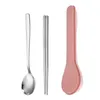 Dinnerware Sets Stainless Steel Cutlery Set With Case Korean Style Tableware Suit Spoon Fork Chopsticks Shape Box