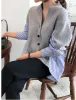 Cardigans 2020 automne nouveau rayé faux deux pièces couture faux deux pièces femmes tricot vêtements d'extérieur chemise ample manches chauve-souris pull