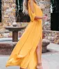 Dress Women Summer Sexy Dress Half Sleeve Offtheshoulder Side Slit Female Big Swing Split Hem Thin High Waist Chiffon Maxi Clothing