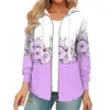 Kvinnor Autumn Winter Hooded Coat Flower Print Zipper Clre Lång ärm Tjock Warm Drawstring Elastic Cuff Lady Jacket Hoodie 240223